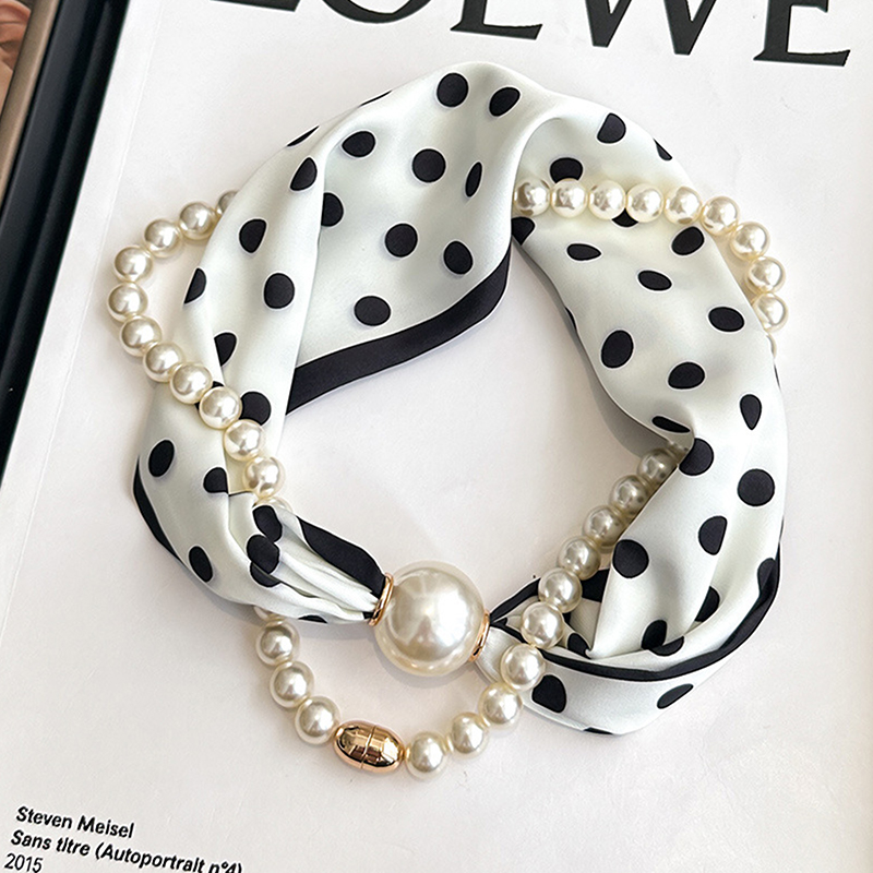 Satin Neck Scarf with Pearls C - Travel Accessories Aesthetic review and price