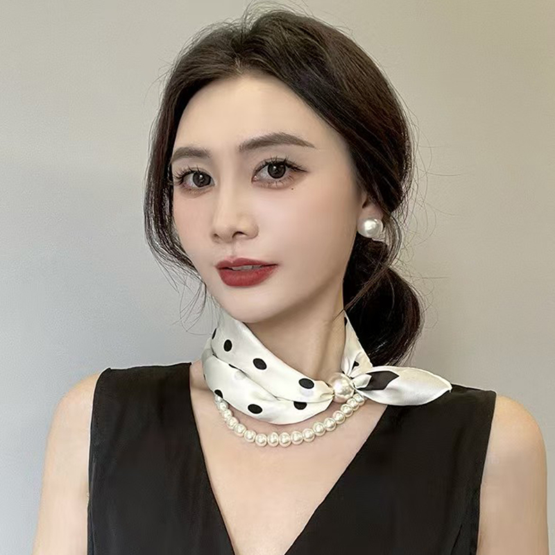 Satin Neck Scarf with Pearls C - Travel Accessories Aesthetic review and price