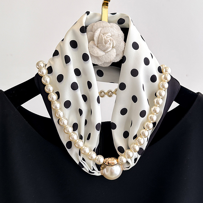 Satin Neck Scarf with Pearls C - Travel Accessories Aesthetic review and price